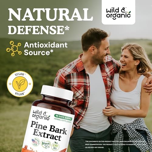 Wild and Organic French maritime pine bark extract 90 vegan capsules supplement facts label.