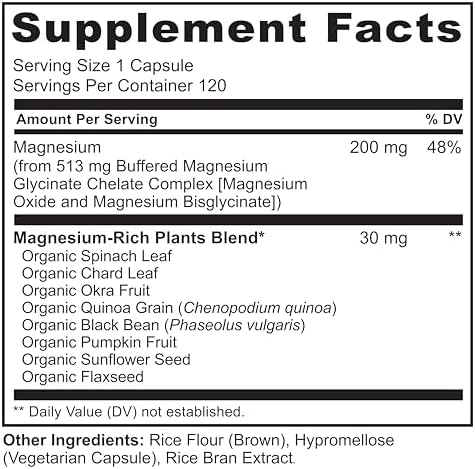 Premium organic magnesium glycinate vegetarian capsules placed next to the dietary supplement bottle