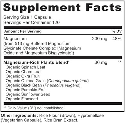 Premium organic magnesium glycinate vegetarian capsules placed next to the dietary supplement bottle