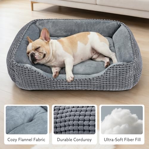 MIXJOY Dog Bed for Large Medium Small Dogs, Rectangle Washable Sleeping Puppy Bed, Soft Calming Cat Beds for Indoor Cats, Orthopedic Pet Sofa Bed, Anti-Slip Bottom with Multiple Size (20'', Grey) - Image 3