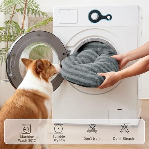 FURTIME Washable Dog Bed Large Sized Dogs, Deluxe Dog Crate Beds Comfy Fluffy Kennel Pad Anti-Slip Pet Sleeping Mat, Machine Washable Dogs Pillow, 35"x23"x3.5", Gray - Image 6