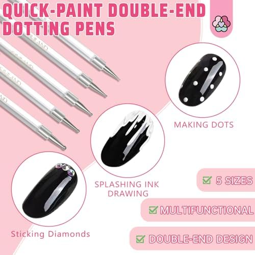 Ergonomic acrylic handle dotting pens arranged vertically to demonstrate the gradient of ball embossing sizes.