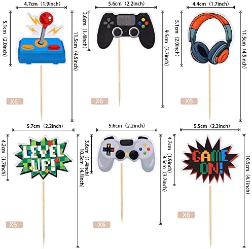 Close up of gamer theme cupcake picks with controller design