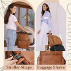 Omanmoli brown diaper bag backpack back view with luggage sleeve