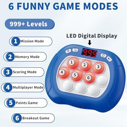 Pop Game Light Up Fidget Toy for Kids, 6 Modes LED Screen Quick Push Games Controller Electric Fidget Popper Game Bubble Road Trip Activities Car Games Birthday Gifts Toys for Kids Boys Blue - Image 4
