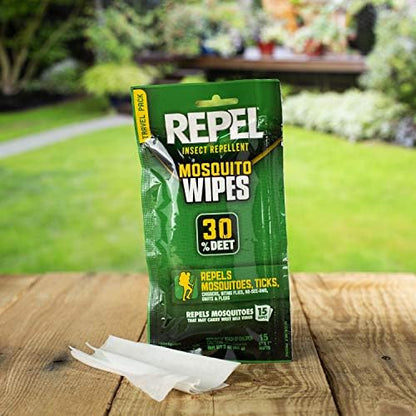 Repel bug repellent wipes application instructions on back of pouch
