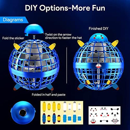 Side profile of the lightweight blue flying spinner showing the safe enclosed mesh design.