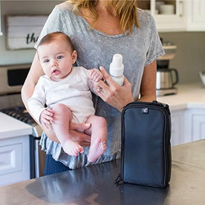 Top view of insulated baby food and bottle cooler bag with mesh pockets