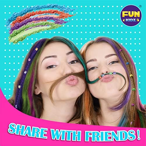 Finished creative braided hairstyle featuring vibrant temporary chalk streaks and decorative accent beads
