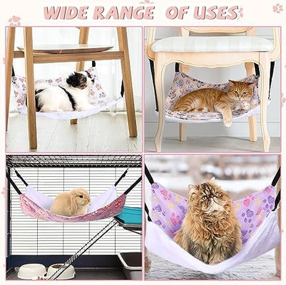 Geelin 4 Pcs Cat Hammock for Cage Soft Hanging Pet Hammock Bed with Adjustable Straps and Metal Hooks Double Sided Bed for Large & Small Cats Ferret Rat Sugar Glider(Paw,20 x 24 Inch) - Image 4