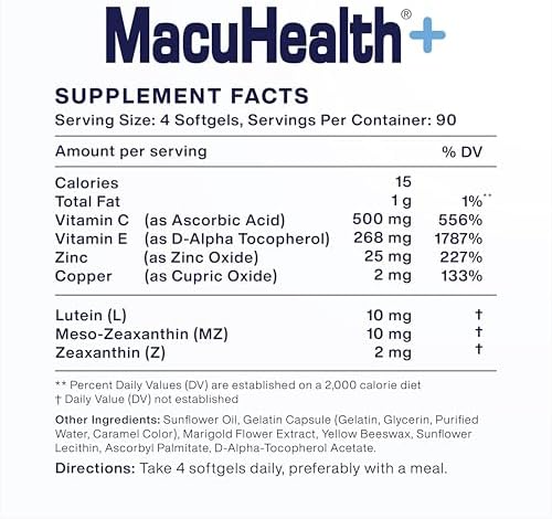 Macuhealth Plus+ triple carotenoid formula label close up