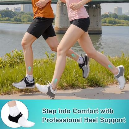 Heel protector worn on foot illustrating slim profile for shoes.