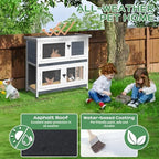 2 Story Solid Wood Rabbit/Bunny Hutch with 2 Large Main Rooms, Indoor Outdoor Rabbit House Guinea Pig Cage Pet House for Small Animals with Ventilation Door Removable Tray Waterproof Roof (Grey) - Image 7
