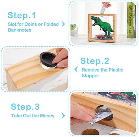 ICOSY DIY kids bank highlighting the removable bottom plastic plug for easy money retrieval