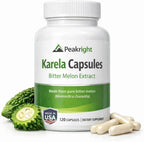 Vogue Peakright Karela Bitter Melon 120 Capsules front view showcasing herbal wellness packaging.