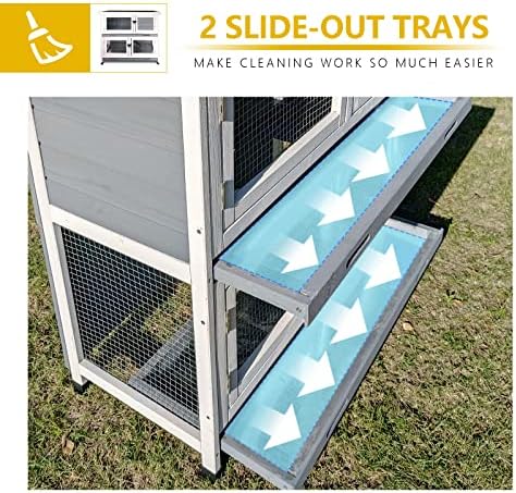 2 Story Solid Wood Rabbit/Bunny Hutch with 2 Large Main Rooms, Indoor Outdoor Rabbit House Guinea Pig Cage Pet House for Small Animals with Ventilation Door Removable Tray Waterproof Roof (Grey) - Image 6