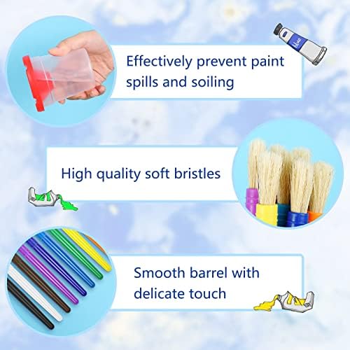 One hundred synthetic bristle children paintbrushes sorted by ten vibrant colors.
