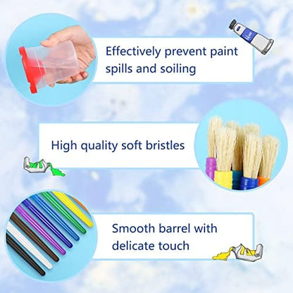 One hundred synthetic bristle children paintbrushes sorted by ten vibrant colors.