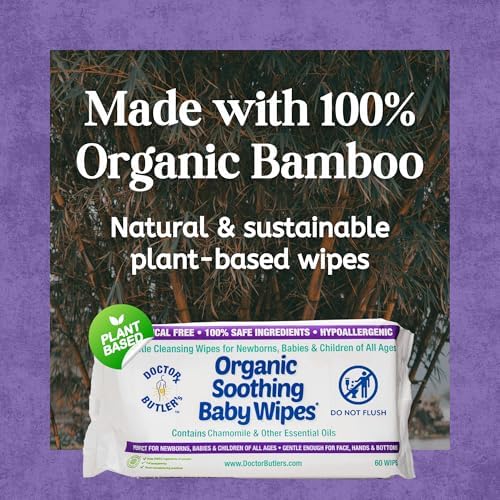 Doctor Butler's 60 count organic soothing diaper wipes close up view