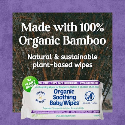 Doctor Butler's 60 count organic soothing diaper wipes close up view