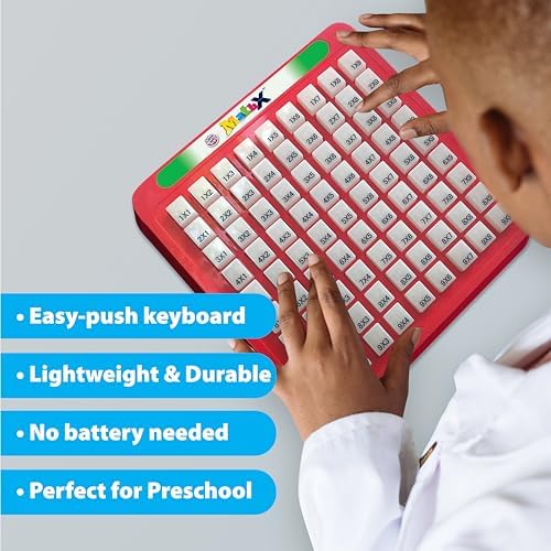 Small World Toys preschool math keyboard showing 81 easy push keys close up