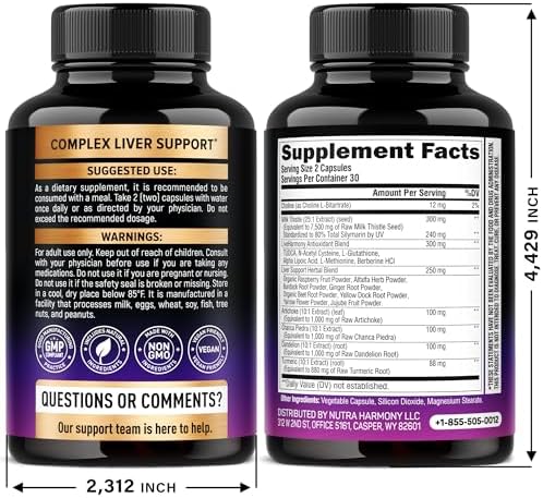 NutraHarmony Liver Detox supplement facts panel highlighting Milk Thistle TUDCA and NAC ingredients