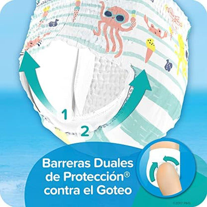 Demonstration of the easy tear sides on Pampers Splashers large swim pants