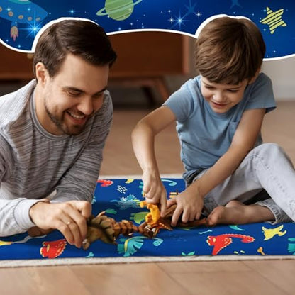CroBlissful blue kids nap cover pack featuring two distinct patterns of dinosaurs and outer space rockets.