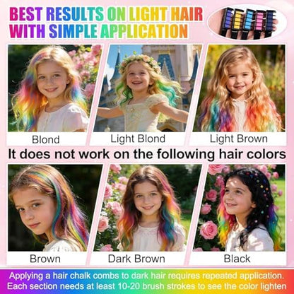 Top down view of colorful hair chalk comb set packaging