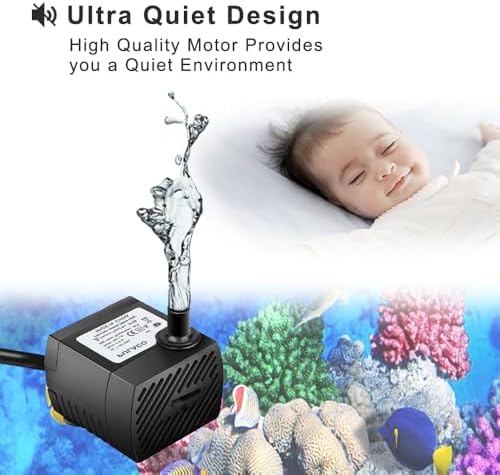 Pulaco aquarium water pump displayed alongside included 3.3 feet flexible tubing