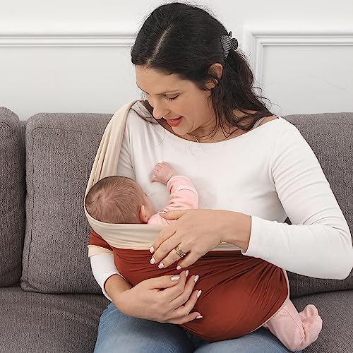 Caregiver demonstrating the hands-free back support and shoulder weight distribution of the wrap