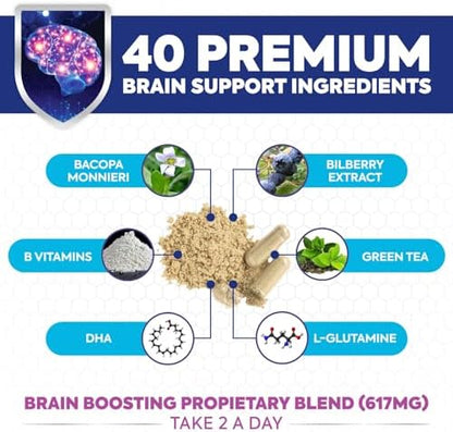Nature's Peak caffeine free concentration and focus support capsules packaging highlighting the extra strength formula.