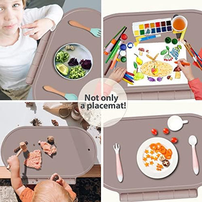 Hey Kids toddler table mat rolled up compactly for easy travel and storage inside a diaper bag