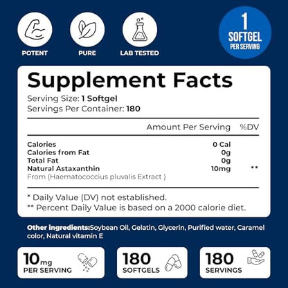 We Like Vitamins Astaxanthin 180 capsules packaging displaying non-genetically modified organism and gluten-free labels