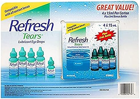 Side view of Refresh Tears eye drops box showing dosage and usage instructions