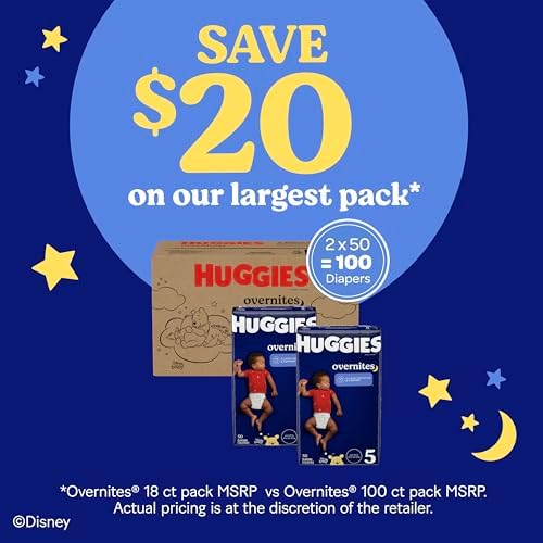 Rear view of the imported Huggies Overnites package highlighting the sizing guide for twenty seven plus pounds.
