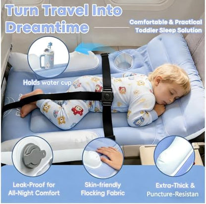 LuxiGlo portable toddler seat extender mattress with raised safety bumpers inflated