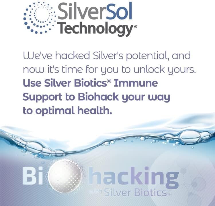 Silver Biotics Colloidal Nano SilverSol 10 PPM bottle displaying ingredients and nutritional facts.