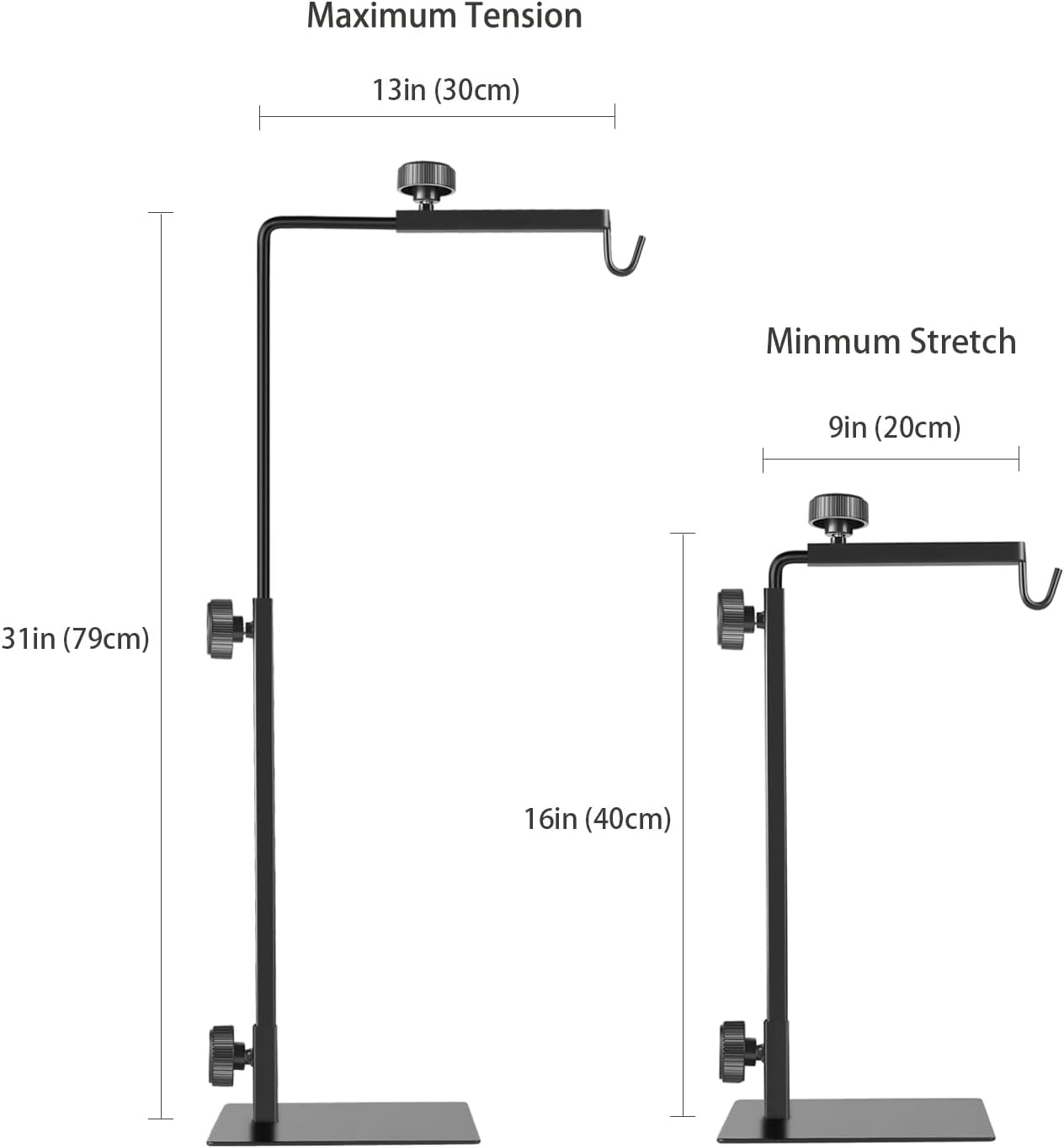 Close-up view of the tensioning knobs and telescopic joints on the Bourdserk large reptile lamp bracket.
