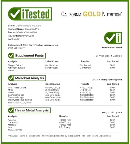 Angled studio shot of California Gold Nutrition Digestion Pro dietary supplement for gastric motility support.