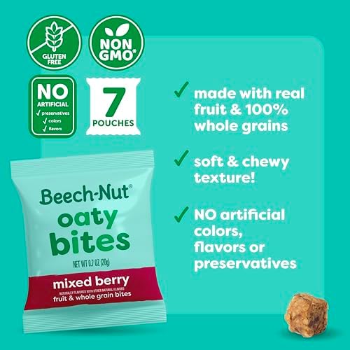 Beech-Nut Stage Four mixed berry oaty bites single-serve individual pouches layout