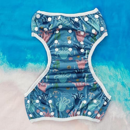 Happy Flute swim diaper displayed for toddler summer pool gear