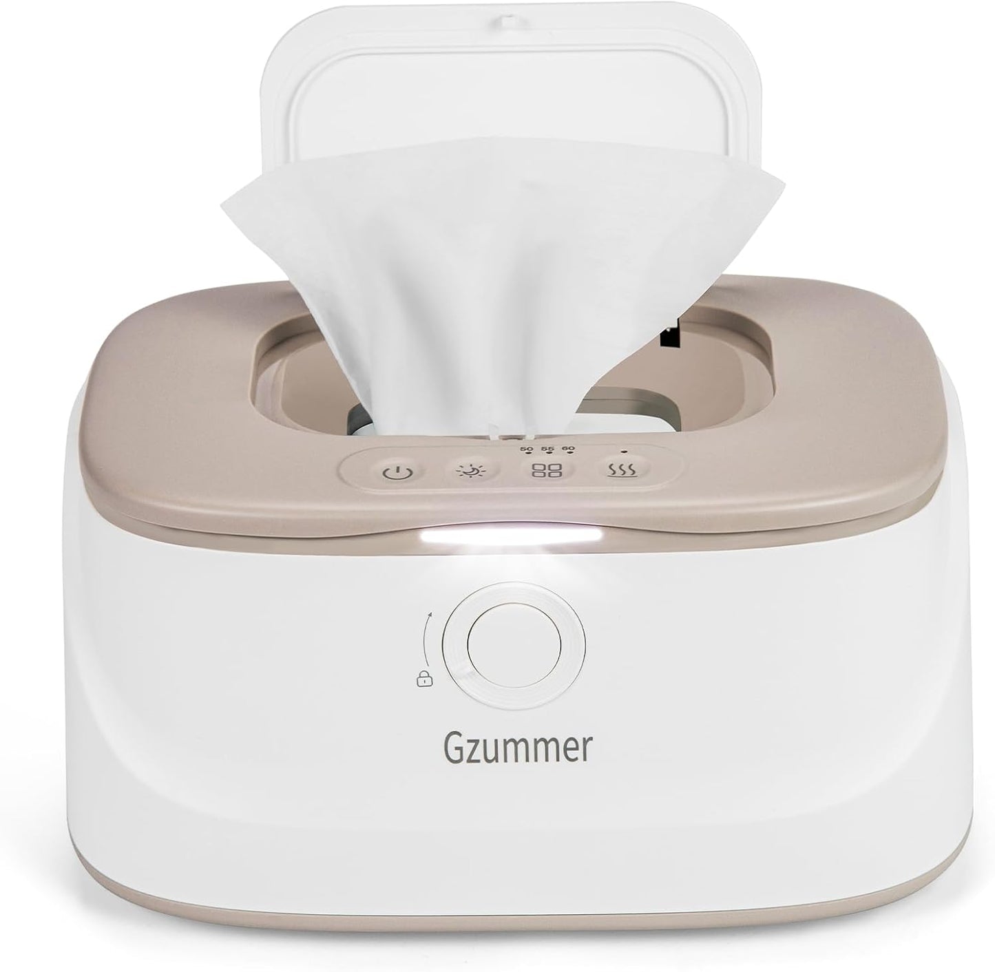 Gzummer baby wipe warmer front view in grey
