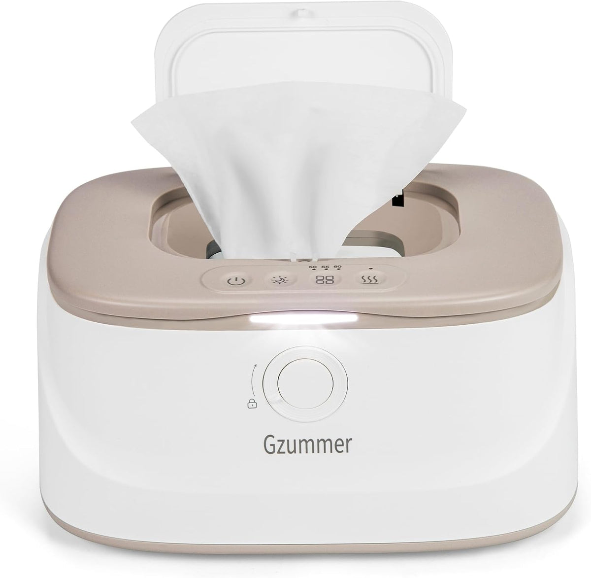 Gzummer baby wipe warmer front view in grey