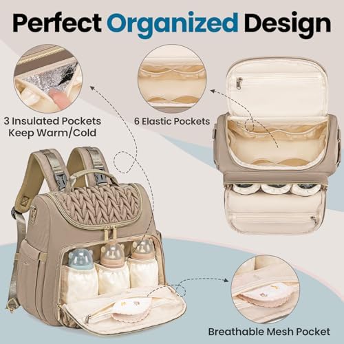 Side profile of the Tealari quilted infant care bag highlighting the durable two way zipper design.