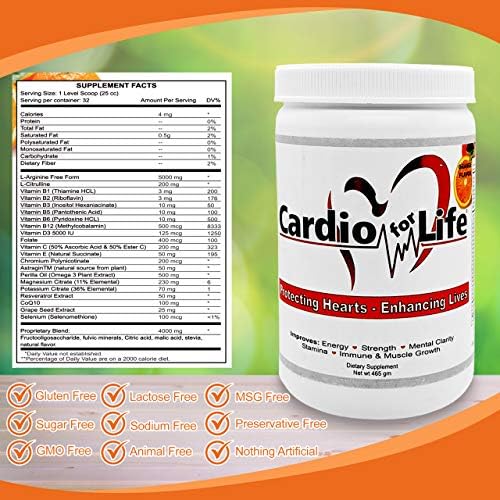 Cardio for Life 16 ounce orange flavor powder container