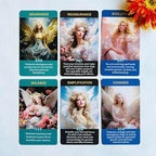 Close up of angel number card with 777 design