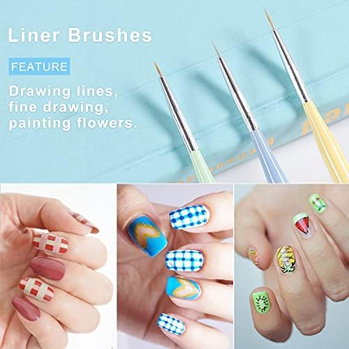 TEOYALL Nail Art Brushes, Nail Design Painting Brushes Builder Gel Brush Nail Dotting Tools Nail Fine Liner Brushes - Image 2