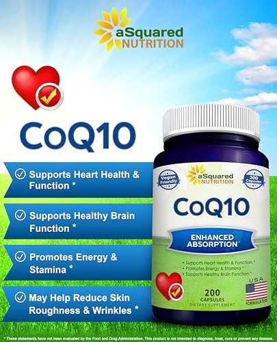Supplement facts label of ASquared Nutrition Coenzyme Q10 maximum strength supplement