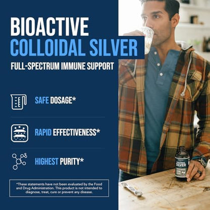 Triquetra Health Bioactive Colloidal Silver showing nutrition facts and thirty parts per million concentration label